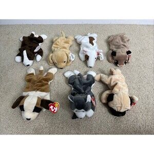 Lot Of 7 TY Beanie Babies Dogs & Puppies 1990s All With Tags No Duplicates